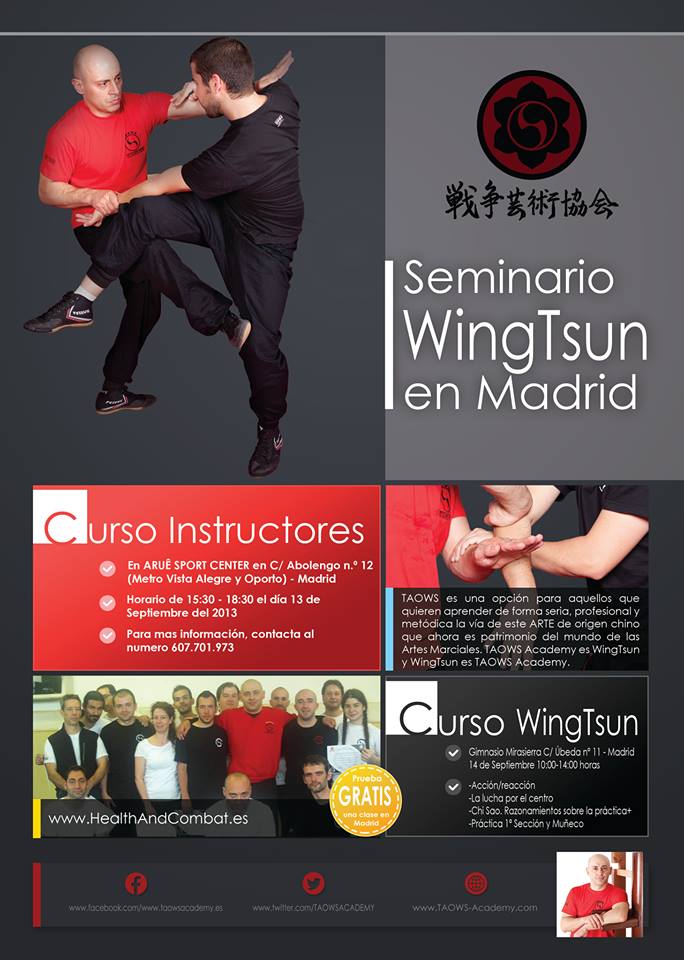 Curso Wing Tsun Sifu Salvador. 13 Septiembre (instructores), 14 abierto.
